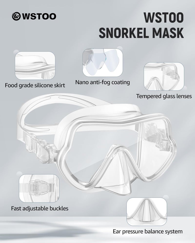 W WSTOO WSTOO Frameless Swim Goggles with Nose Cover for Adults, Panoramic Anti-Glare & Anti-Fog Tempered Glass Lenses, and Perfect Seal Food-Grade Silicone Skirt, Suitable for Snorkelling and Diving - Image 3